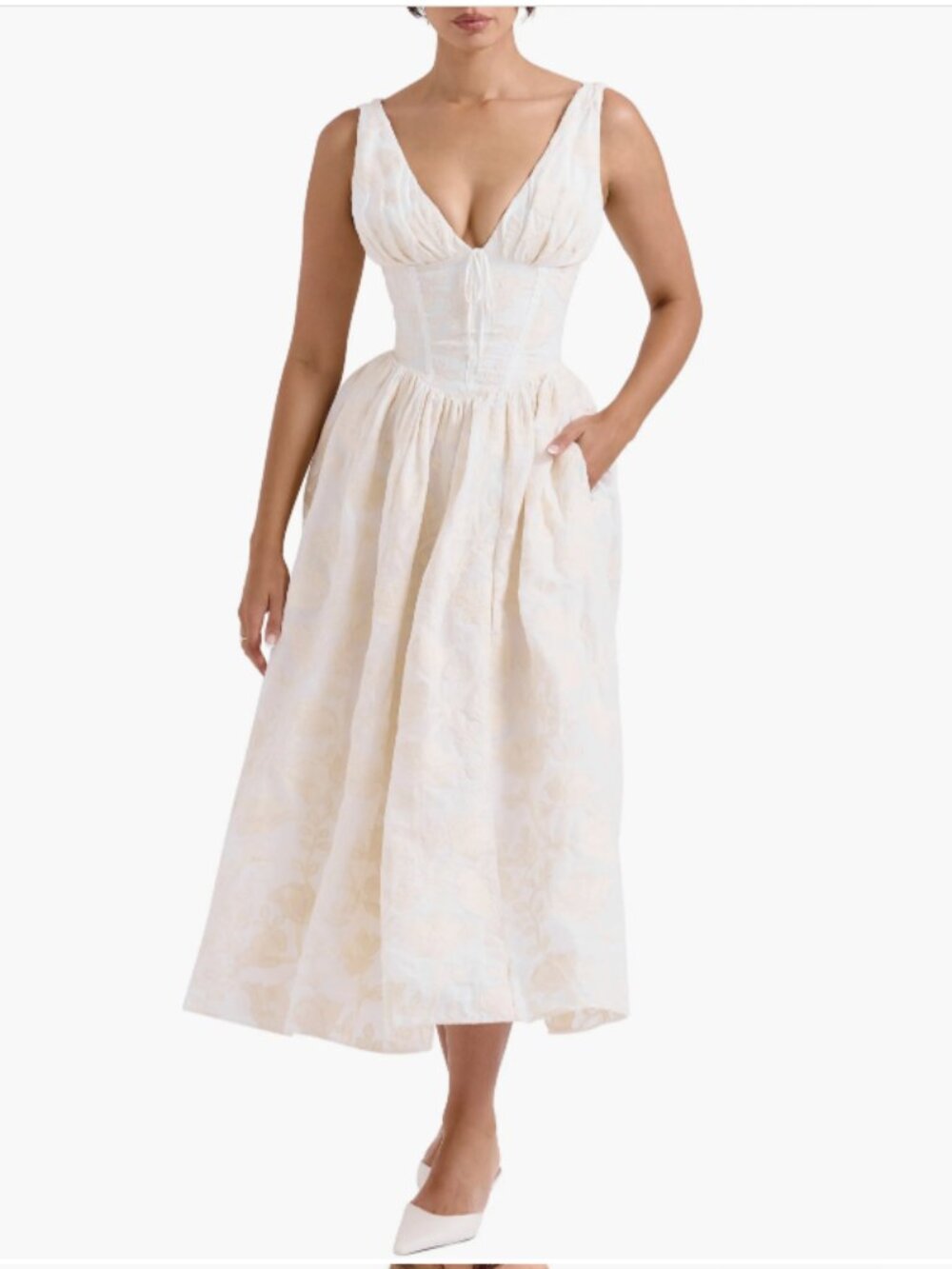 House of CB Vintage Ivory Floral Embroidered Corset Sundress